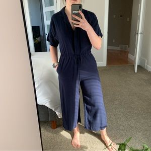 Navy blue short sleeved jumpsuit - Monki XS